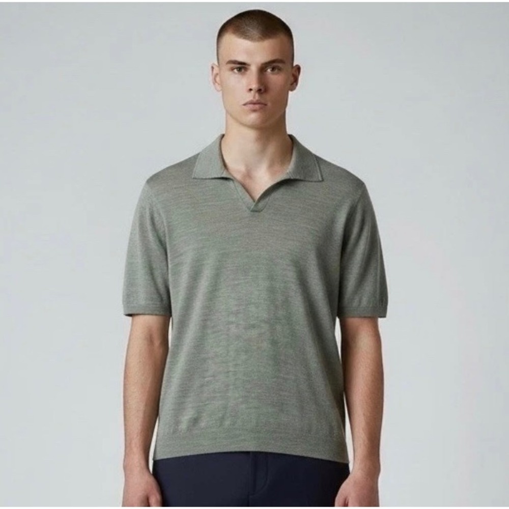 Reiss Duchie Polo Shirt Mens XL Sage Green 100% Merino Wool Short Sleeve